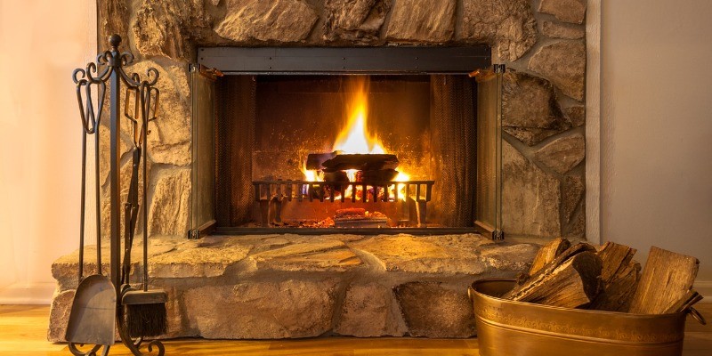 Lit fireplace